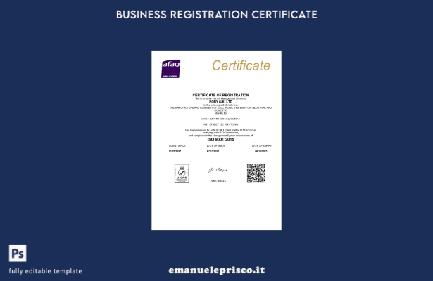 certificato di registrazione aziendale UK Noby Ltd in stile verificato Modello W